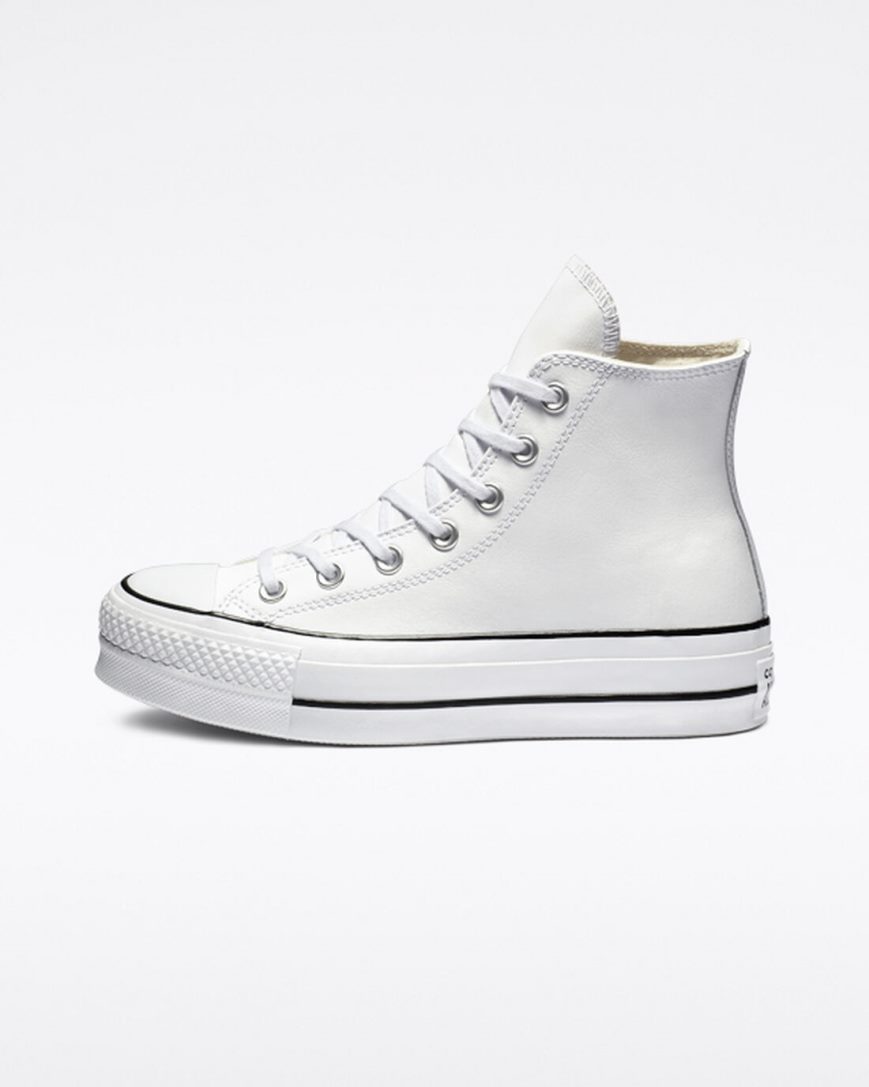 Pantofi Platforma Dama Converse Chuck Taylor All Star Lift Piele Inalti Albi Negrii Albi | RO DPIEF879